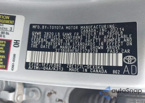 2014 Toyota Corolla S Plus from USA, damaged, VIN 2T1BURHE9EC178228